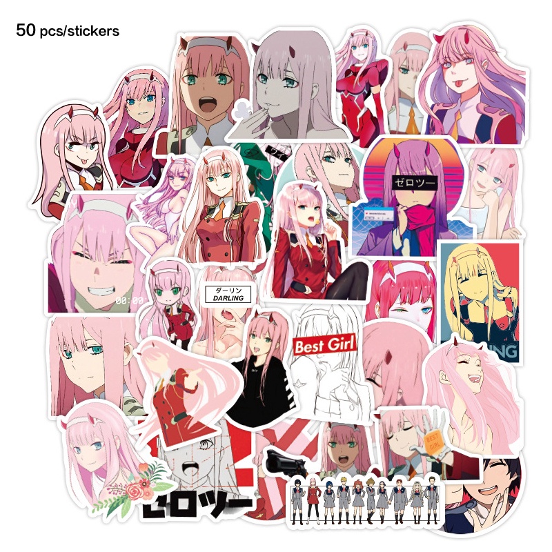 Y&P| Hình Dán Chống Nước Darling In The Franxx Nhật Bản Anime Mũ Bảo Hiểm Máy Tính Xách Tay Hành Lý Dán Thiết Lập, 50 tờ