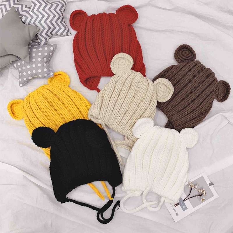 Mũ Beanie Màu Trơn Giữ Ấm Tai Dễ Thương Thời Trang Thu Đông Cho Bé Sơ Sinh