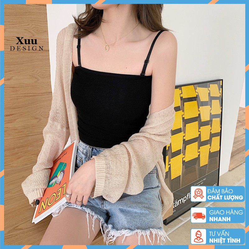 Áo hai dây nữ dáng ôm Xuu Design Áo 2 dây nữ croptop đẹp vải cotton co dãn, có đai điều chỉnh AD02