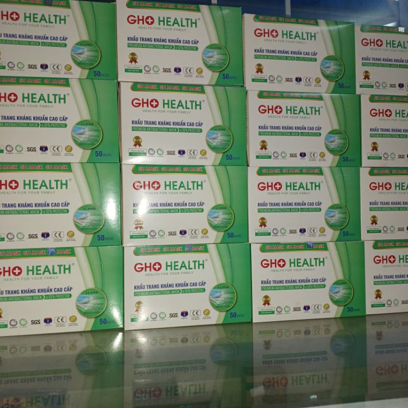 Khẩu trang y tế 4 lớp cao cấp màu xanh GHO Health  ( hộp 50 cái)