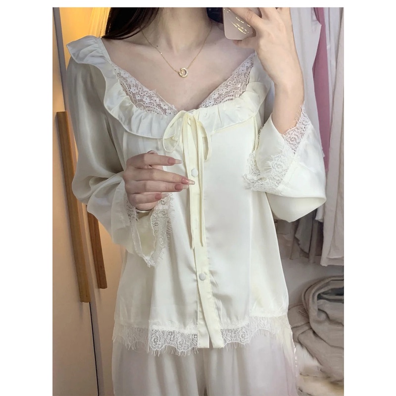 Bộ Đồ Ngủ Tay Dài Phong Cách retro Dành Cho Nữ