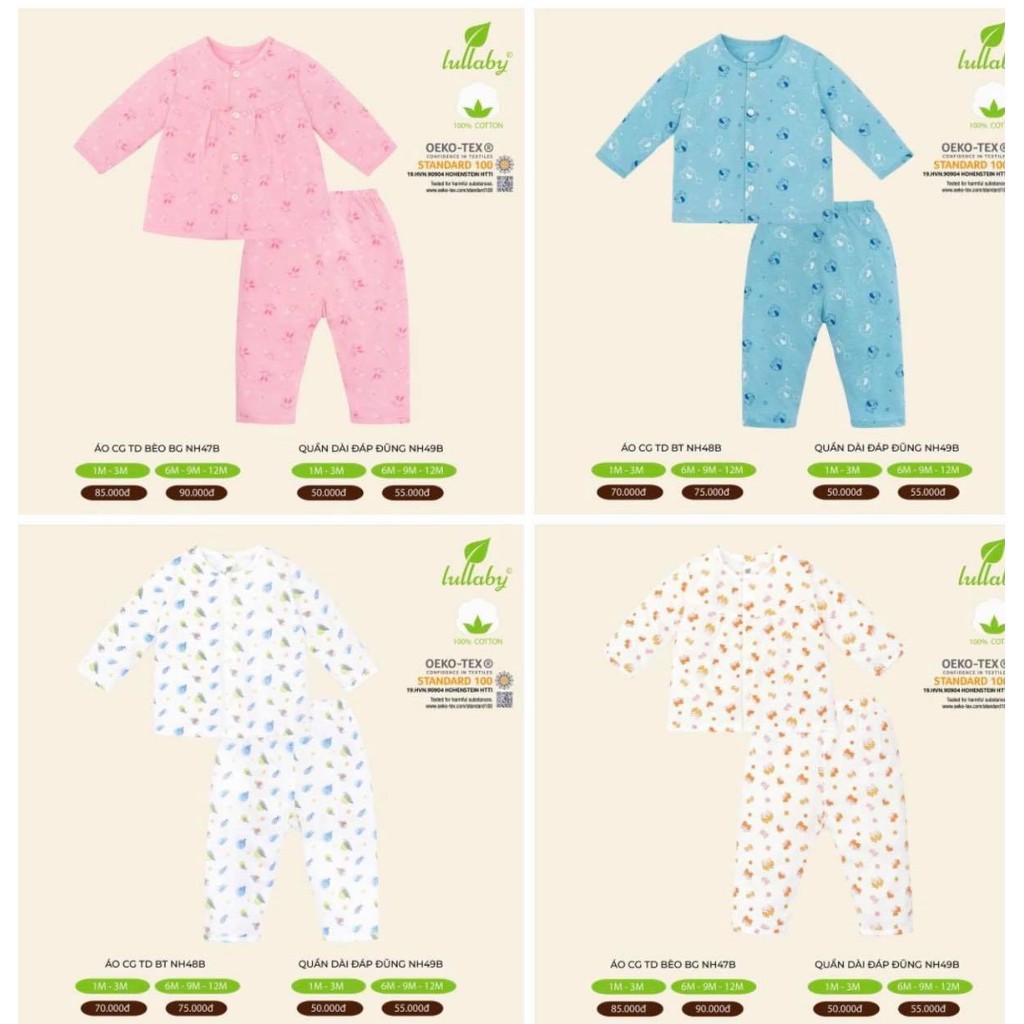 [Xả hàng] Bộ cài giữa dài tay bé trai/bé gái Lullaby (Sz 1-12m)