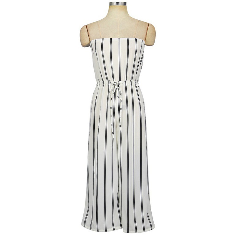 Bộ Áo Liền Quần Hở Vai Ống Rộng Họa Tiết Kẻ Sọc Thời Trang Mùa Hè Cho Nữ