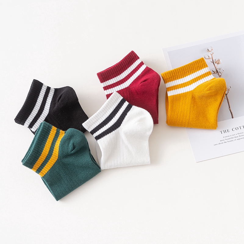 Vớ ECMLN cotton cổ cao tới mắt cá chân họa tiết kẻ sọc thoải mái dành cho nữ