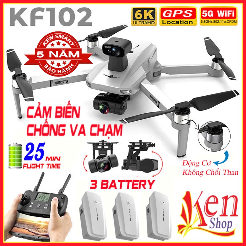 Flycam Camera 4K KF102 Pro có OAS Cảm Biến Tránh Vật Cản, Thời Gian Bay 25 Phút, Tầm Xa 1200m, Không Chổi Than, GPS, EIS