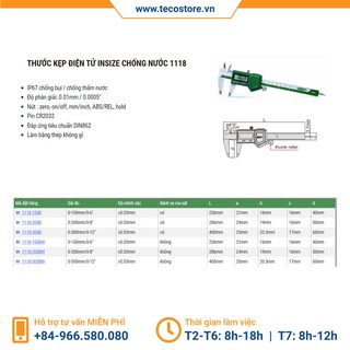 Thước kẹp điện tử Insize 1118 - waterproof [Chính hãng] [Bảo hành 12 tháng] [Có sẵn]