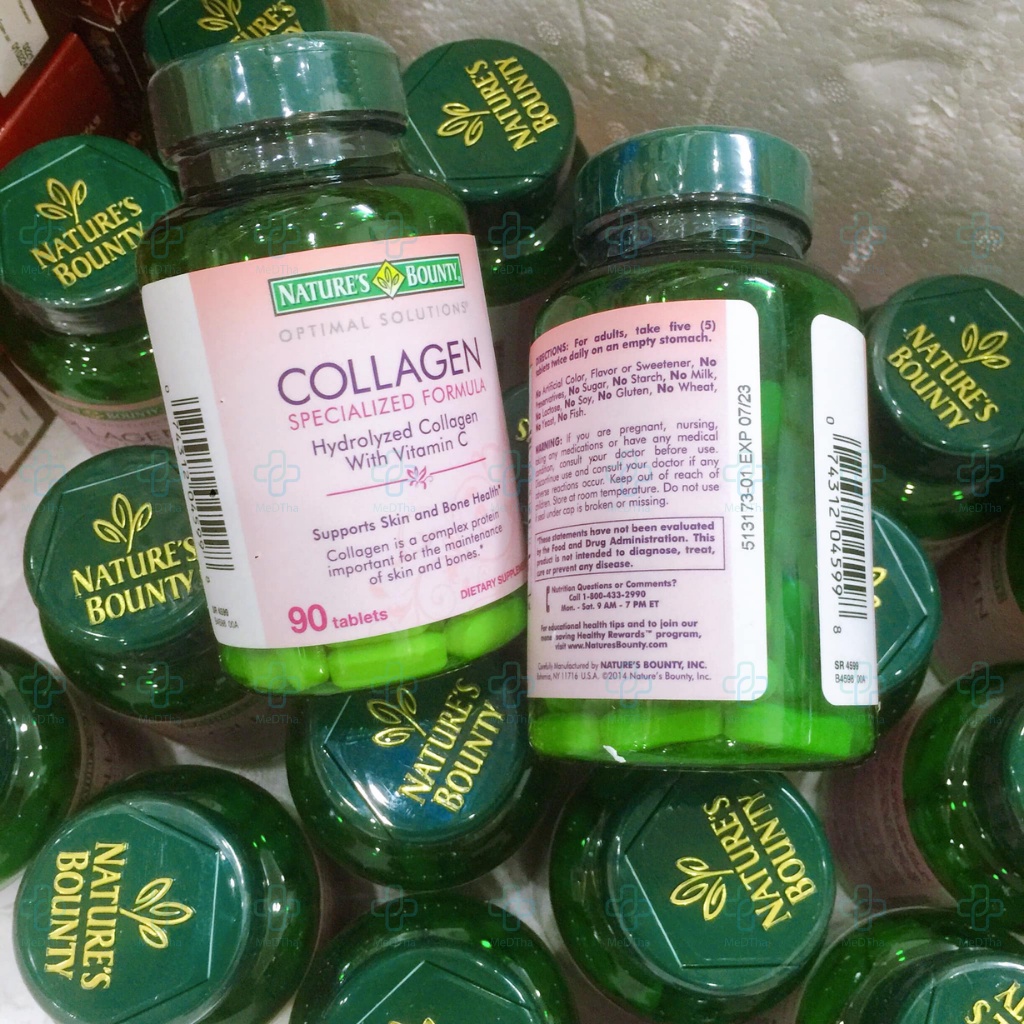 Collagen Nga Nature’s Bounty - Viên Uống Đẹp Da, Trắng Da, Collagen Thủy Phân, Vitamin C (Lọ 90 Viên) [Hàng Nga]
