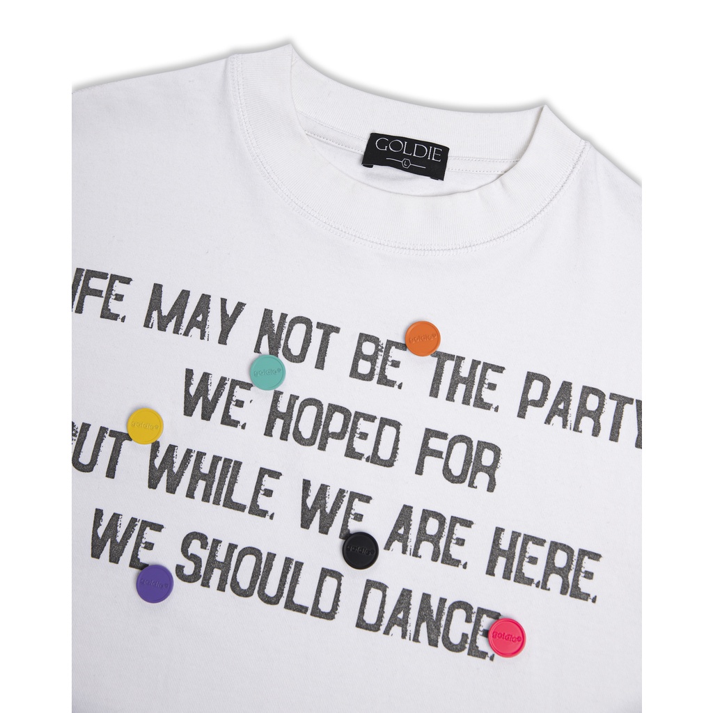 Áo thun "GOLDE PARTY BUTTON" 100% cotton 2 chiều màu trắng