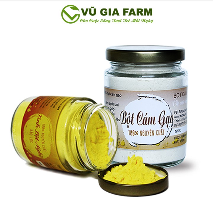 Combo Tinh Bột Nghệ + Bột Cám Gạo - Nguyên Chất Vũ Gia (100g/hũ) - Đắp mặt nạ dưỡng da, tắm trắng