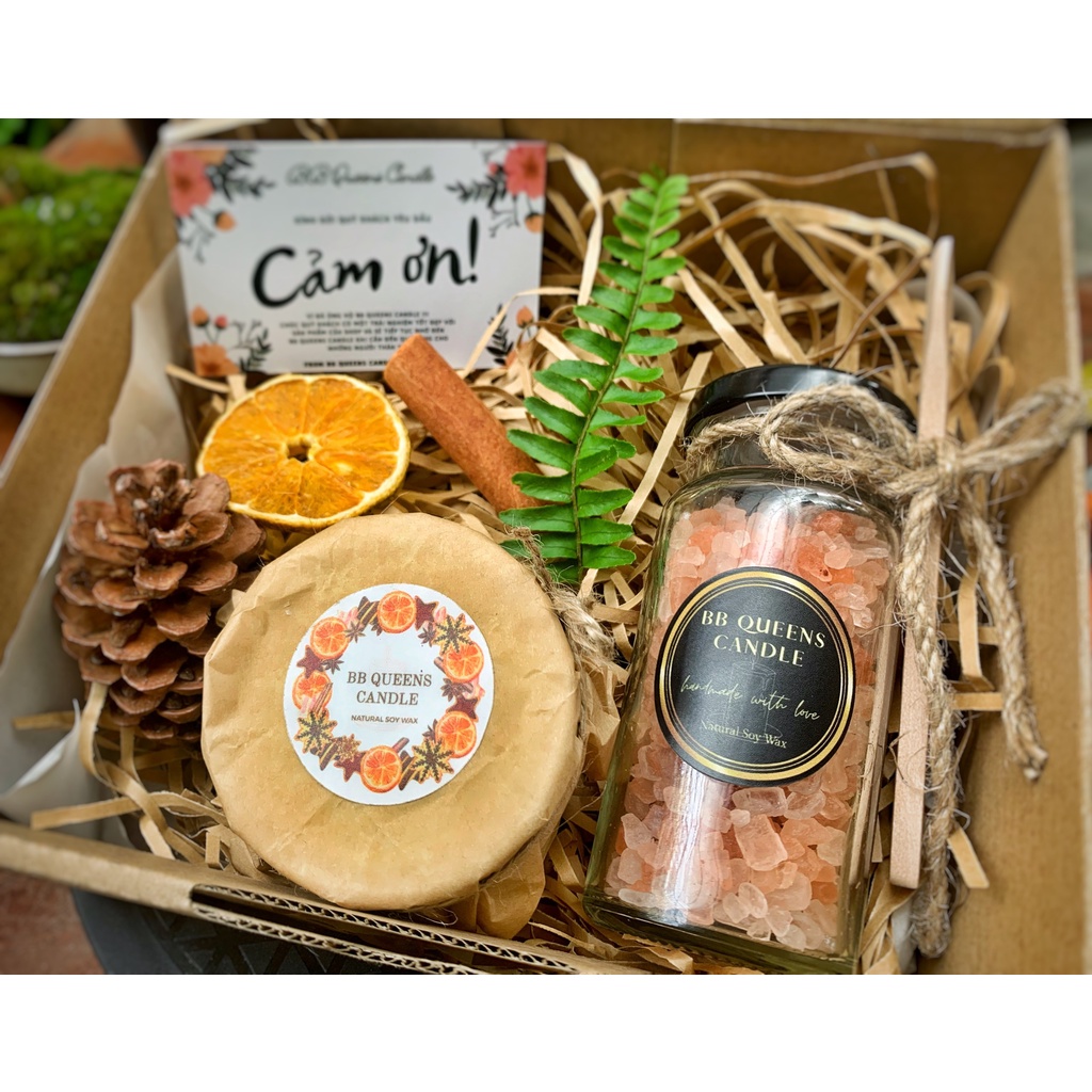 Nến Thơm Handmade và hũ muối hồng Hymalaya có 2 size tùy chọn _ Hương thơm 4 mùa