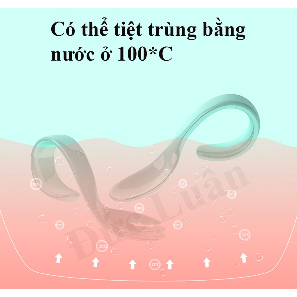 Bộ thìa dĩa tập xúc có báo nóng cho bé - Tay cầm xoắn cong - Chính hãng Misuta