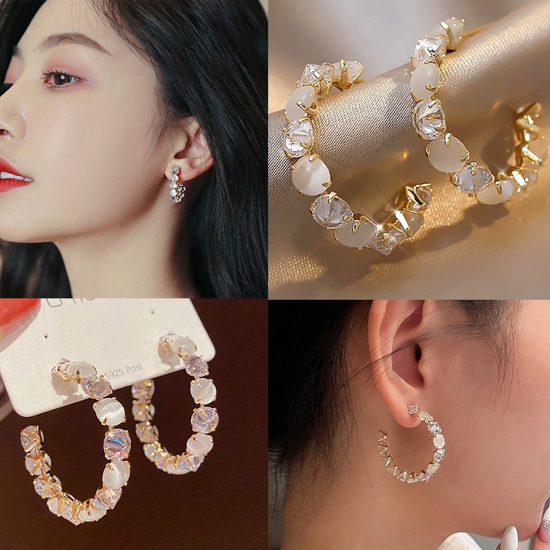 Khuyên Tai Hình Chữ C Đính Đá Thời Trang Cho Nữ