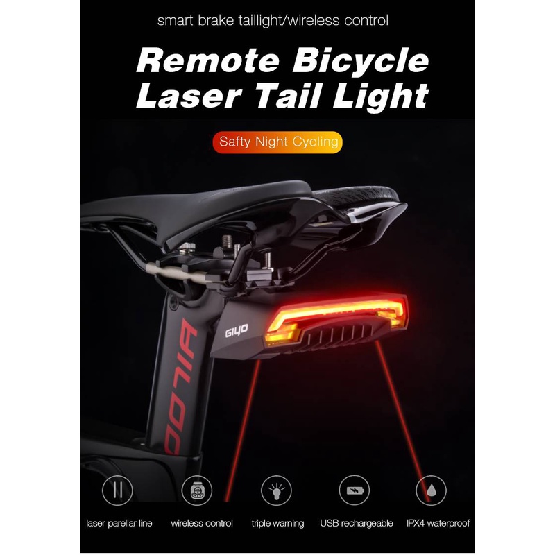 Đèn hậu xe đạp laser LED GIYO R1 điều khiển từ xa có thể sạc lại được