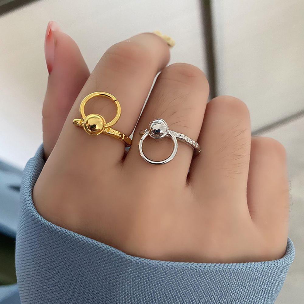 QQMALL Nhẫn Mặt Tròn Màu Sắc Bạc Thiết Kế Tối Giản Cho Nữ
