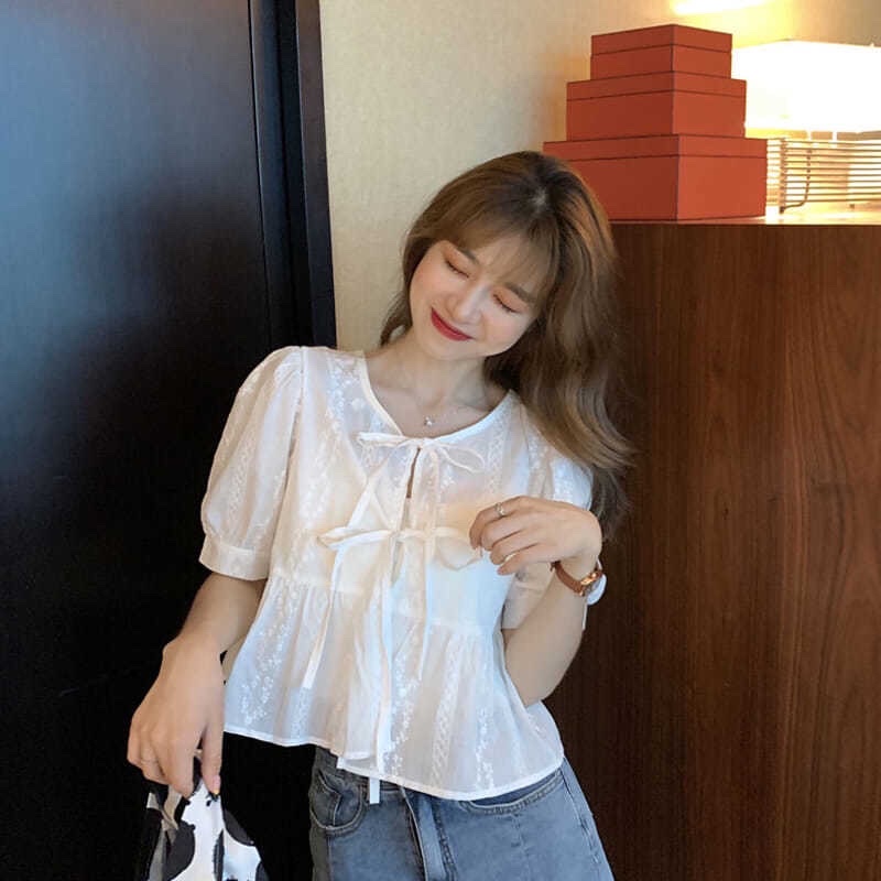 Áo Croptop kiểu babydoll nữ tay ngắn kèm áo lót trong phong cách Hàn Quốc mã QD0142
