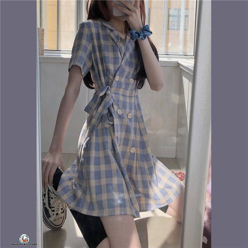 Đầm nữ kẻ sọc caro phong cách Hàn Quốc