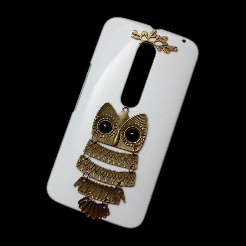 3D Cute Retro Metal Owl Branch Leaves Back Hard Cover Case for Motorola Moto X Style Pure Edition