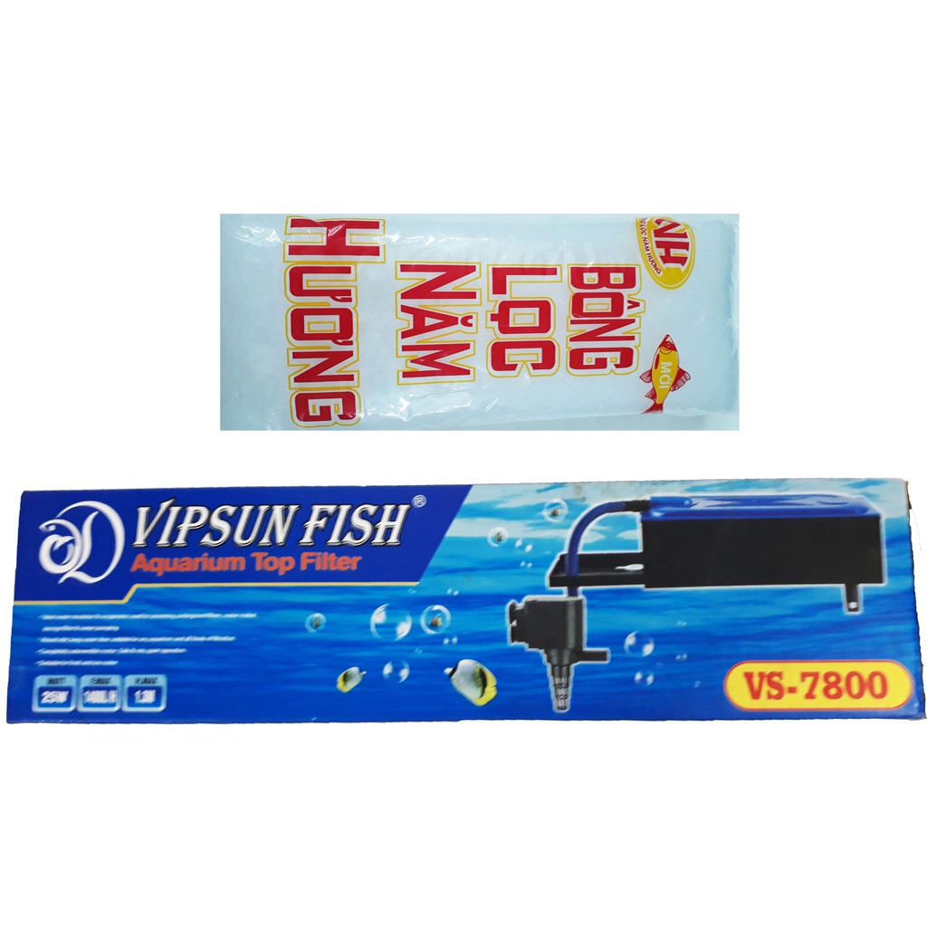 Máy Bơm Lọc Nước Hồ Cá VS-7800 &amp; Bông Lọc - Bộ Bơm Lọc Nước Bể Cá Vipsun [VS7800]