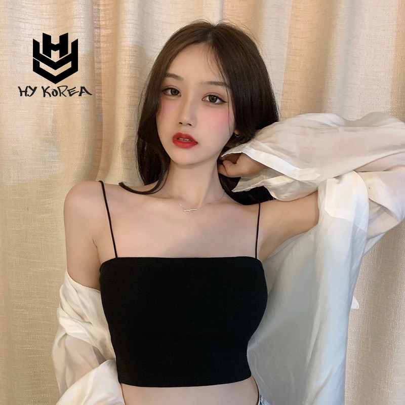 Áo 2 dây nữ croptop trơn HY KOREA dáng ngắn ôm Freesize