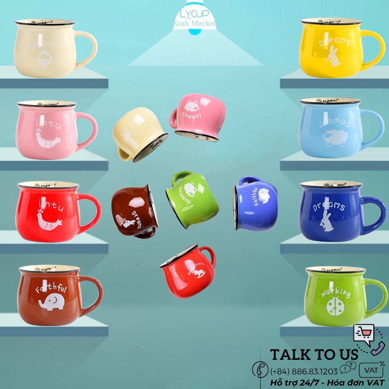Cốc sứ cà phê, trà in logo nhiều màu, cốc trà, cà phê gốm sứ cao cấp nhiều màu hoặc logo starbuck