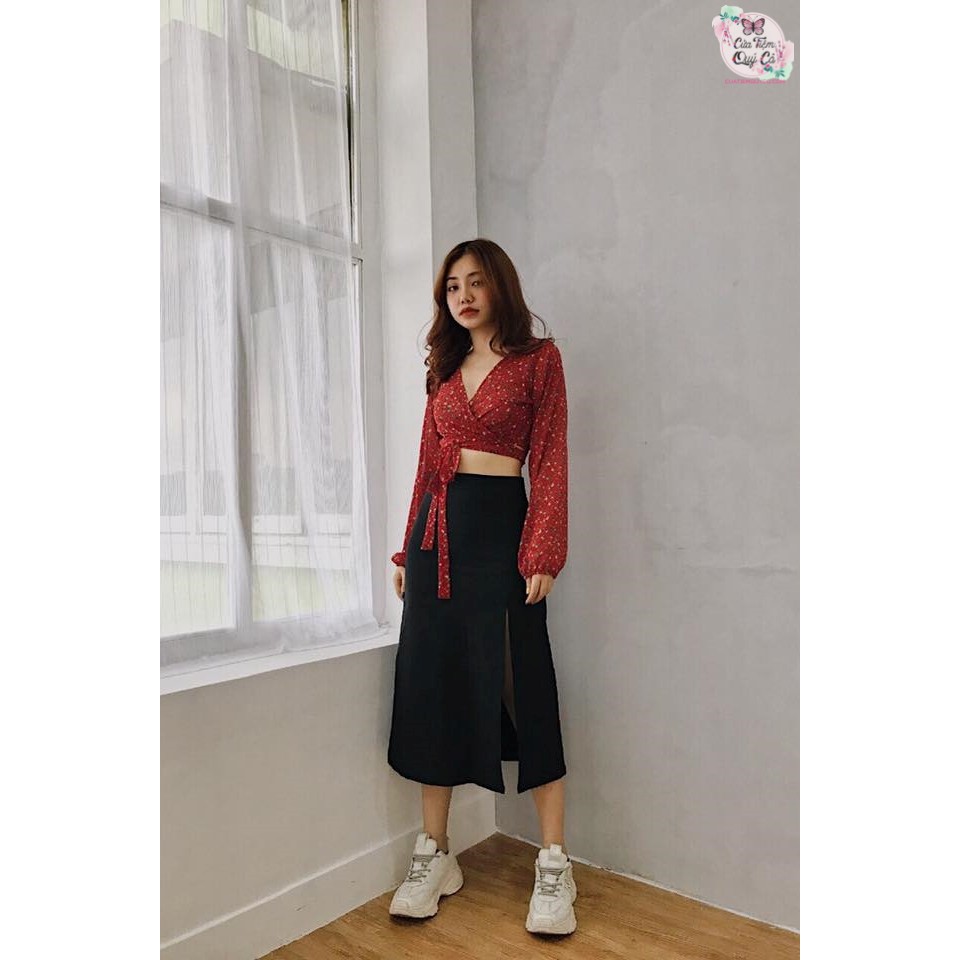 CHÂN VÁY MIDI SKIRT ĐEN TRƠN XẺ TÀ - HÌNH CHỤP THẬT | BigBuy360 - bigbuy360.vn