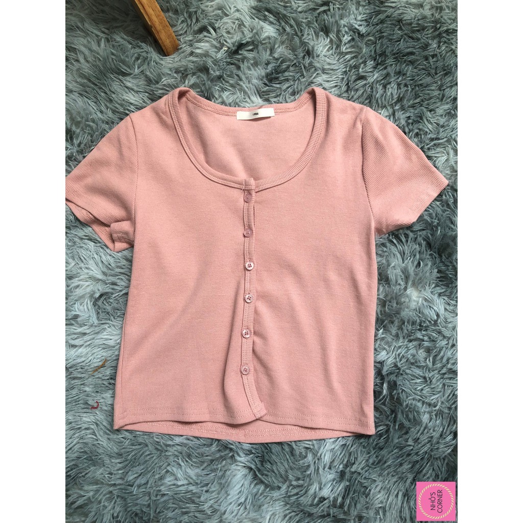 Áo croptop thun tăm  [Ảnh thật] (Gài nút, form ôm chuẩn)