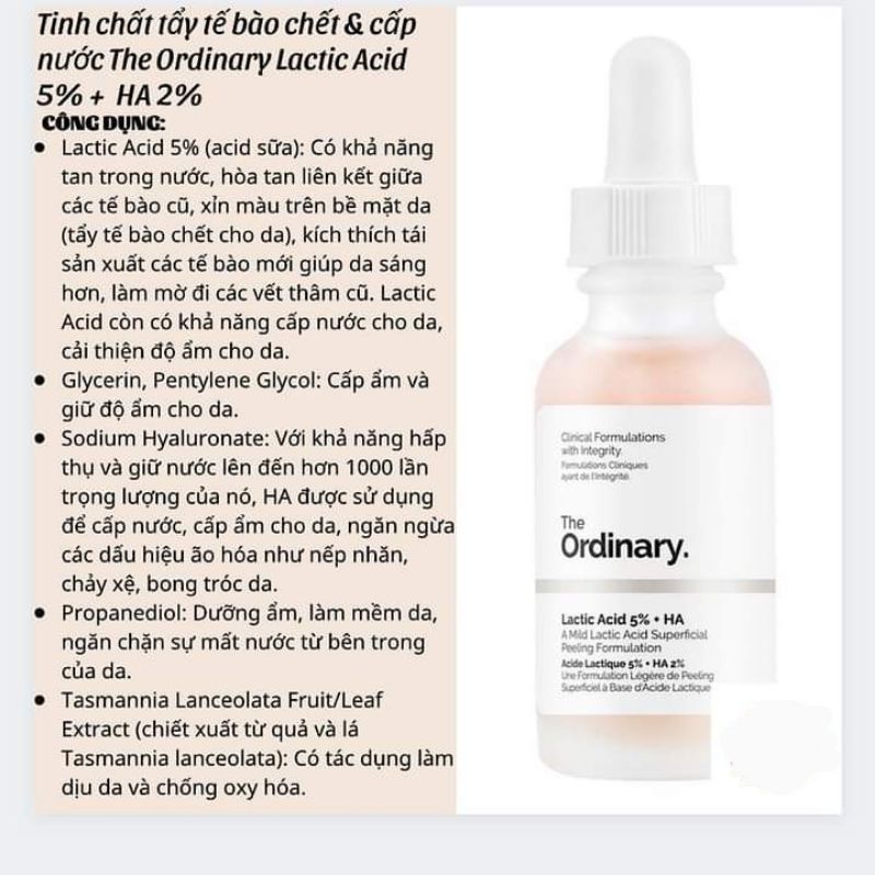 Serum The Ordinary Lactid acid 5%+HA tẩy tế bào chết (Bill US)