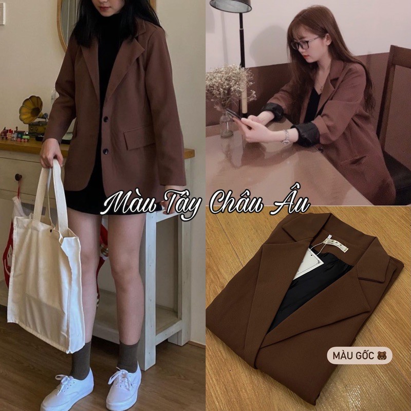 [Ảnh thật/Video Áo Blazer Ulzzang kẻ nâu vintage form rộng hàng chất lượng cao