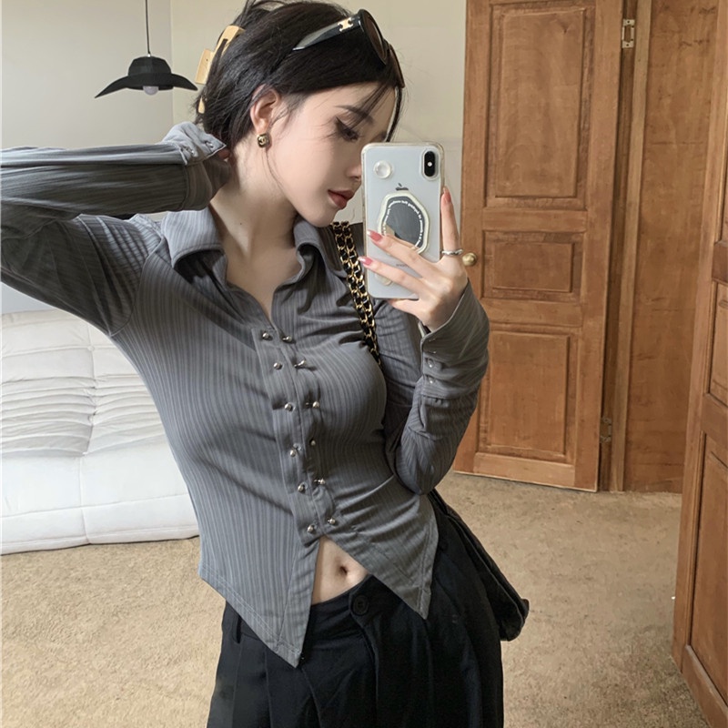 Áo Thun Polo Tay Dài Dáng Ôm Thời Trang Mùa Thu Cho Nữ