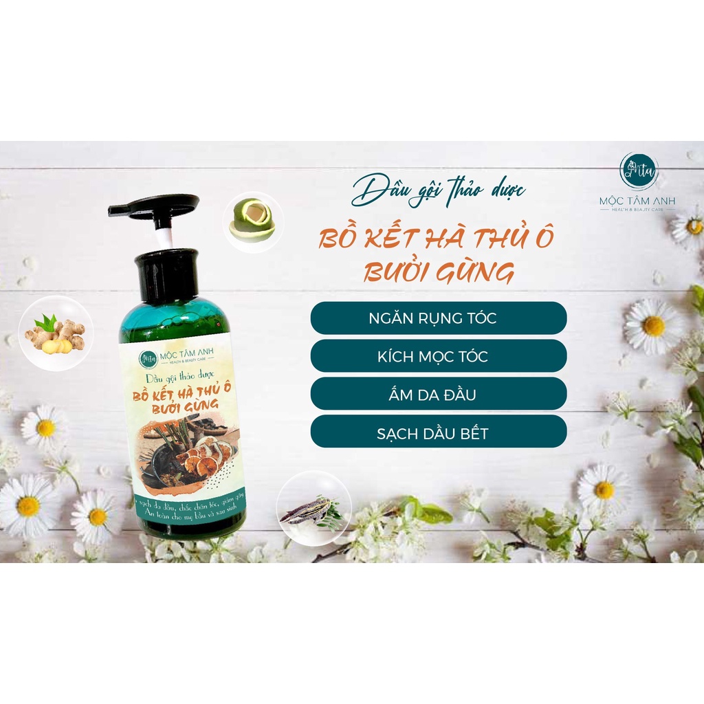 Dầu gội Thảo dược KÍCH MỌC TÓC Bồ Kết Hà Thủ Ô Bưởi Gừng Mộc Tâm Anh