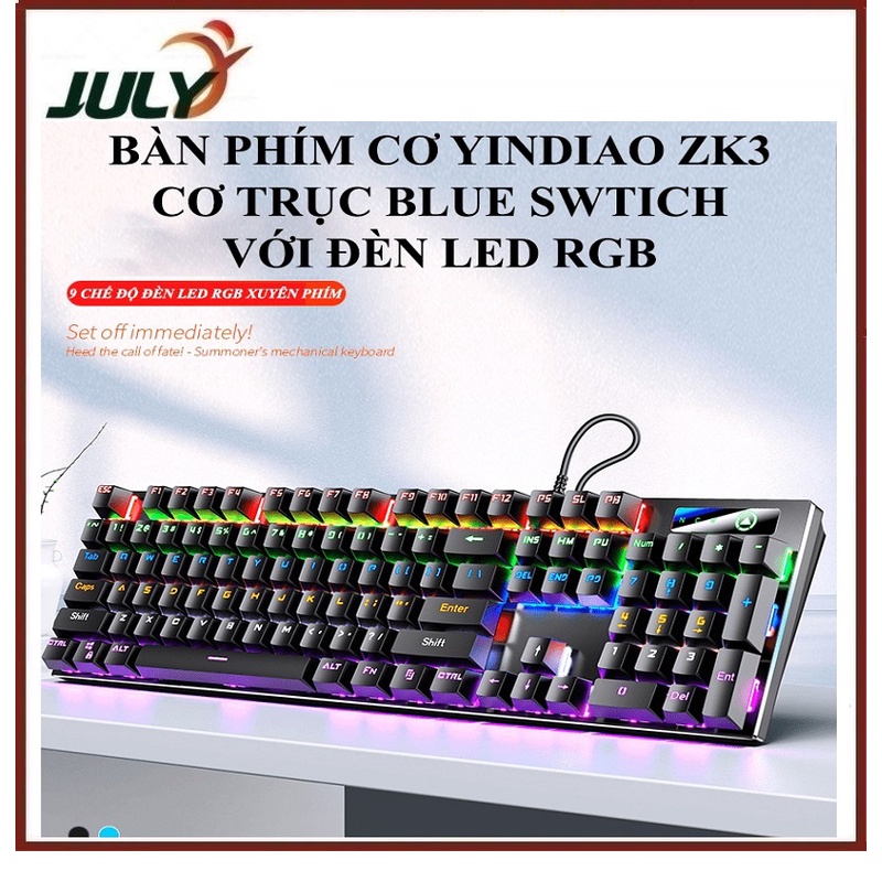 Bàn phím cơ gaming blue swtich YINDIAO ZK3 full size 104 phím với đèn led RGB nhiều màu sắc rực rỡ