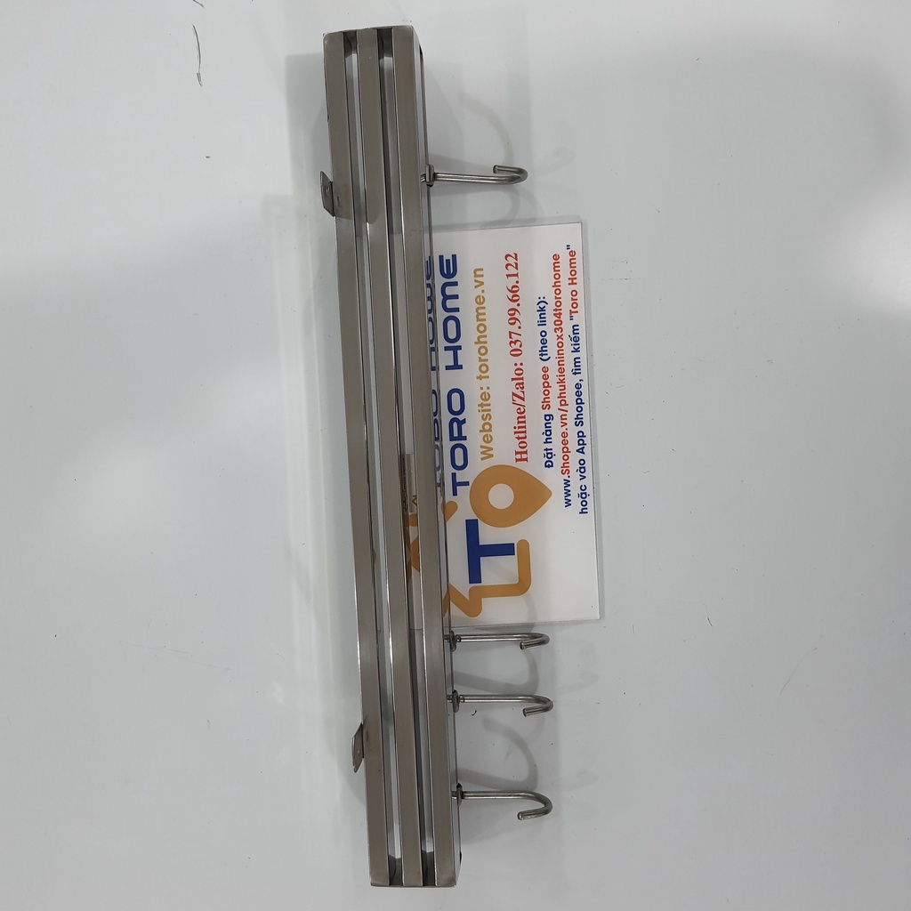 Máng dắt dao inox 304 đa năng có móc treo giá muỗng, móc treo xoong nồi, máng dao, Cam kết inox chuẩn 304