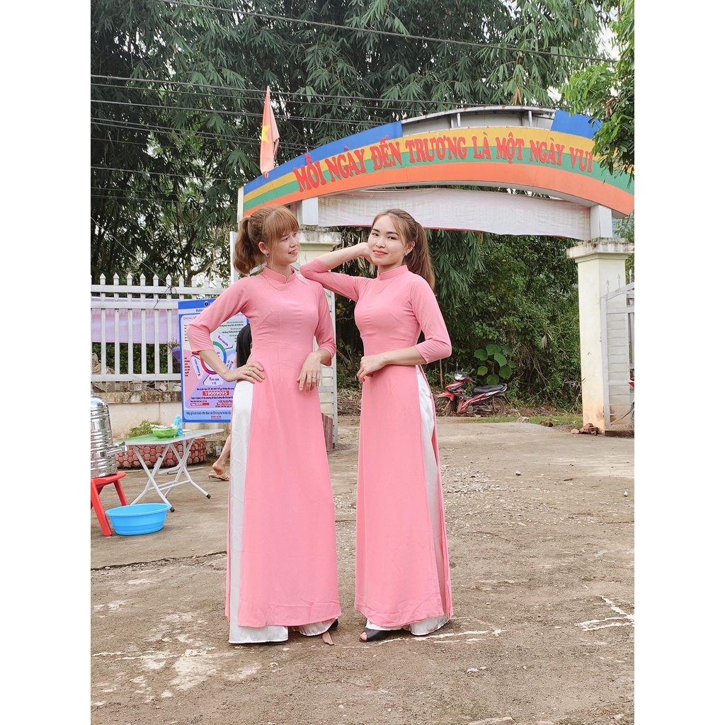 Áo Dài Truyền Thống, Màu Hồng Vỏ Đỗ, Lụa Chiffon Cao Cấp, Không Nhăn, Không Xù