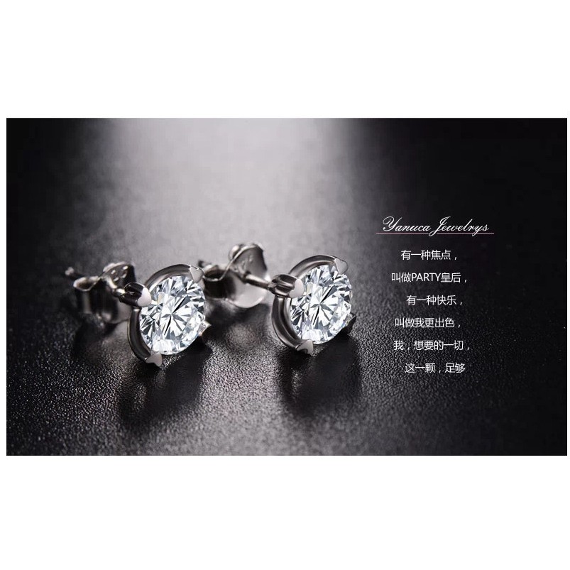 Đôi bông tai đính đá bốn chấu hình trái tim mạ bạc xinh xắn cho nữ