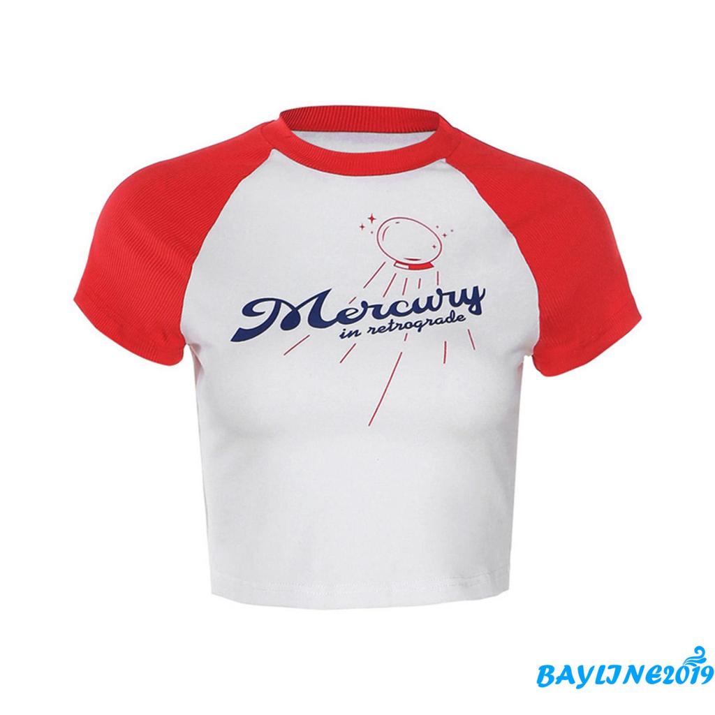 Áo Thun Lửng Tay Ngắn Cổ Tròn In Họa Tiết Chữ Dành Cho Nữ