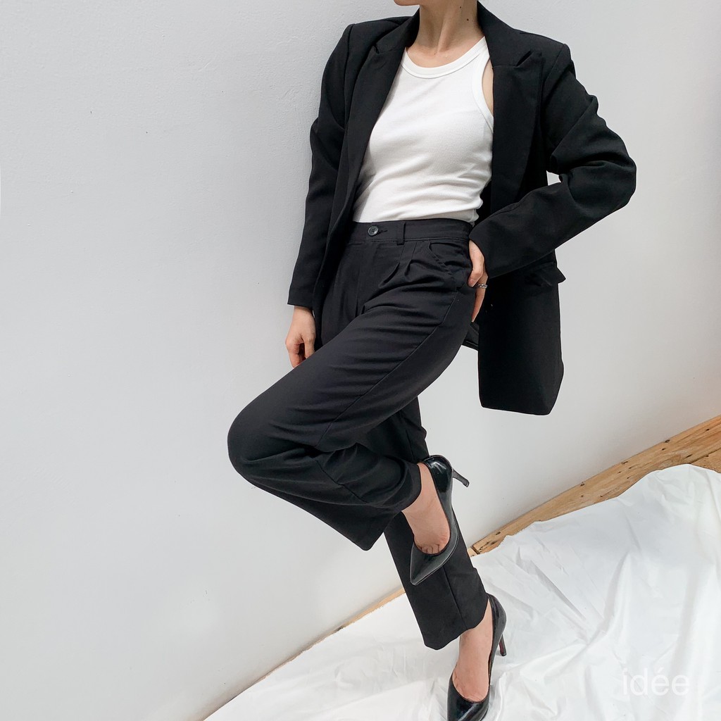 idée Quần tây lưng cao xếp ly dáng baggy