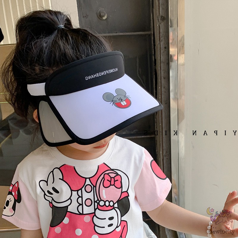 Mũ rộng vành hở chóp che nắng chống tia UV họa tiết hoạt hình phong cách Hàn Quốc thời trang dành cho trẻ em