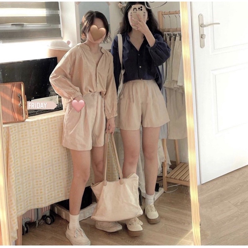 Áo sơ mi đũi cổ tàu dài tay style nhẹ nhàng