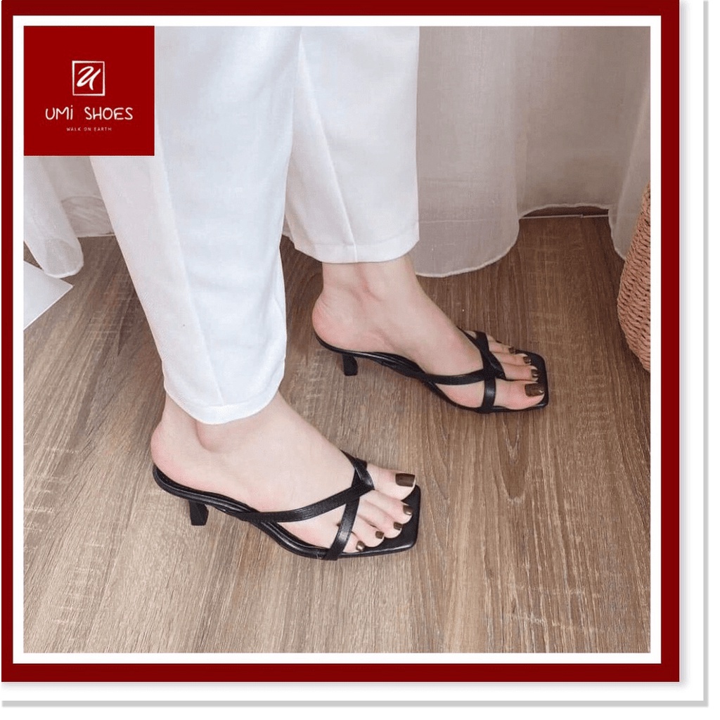 💓 Guốc cao gót 7cm kiểu quai mảnh kẹp xỏ ngón xinh mẫu mới đơn giản mũi vuông gót nhọn màu đen/trắng đẹp ღ 𝒮𝐻❁𝐸𝒮 𝐹