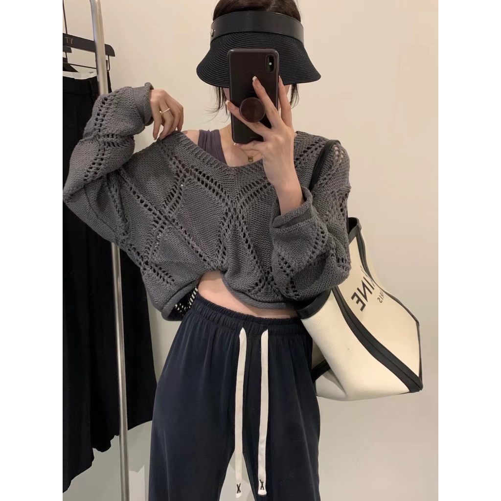 DUNEA Áo Sweater Dệt Kim Tay Dài Và Áo Camisole Đơn Giản Cổ Điển Hàn Quốc Cho Nữ