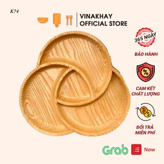 Khay gỗ decor Vinakhay gỗ tần bì - Khay đựng đồ ăn hình khay hoa sâu lòng bốn ngăn cho bé siêu xinh