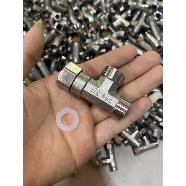 TÊ CHIA NƯỚC BỒN CẦU 2 REN NGOÀI 1 ĐẦU ỐC INOX, VAN TÊ CHIA CẦU