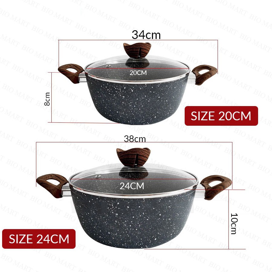 Nồi vân đá chống dính cao cấp – Nồi chống dính Size đáy từ 20-24cm - Tiện lợi, đa chức năng – BIO147