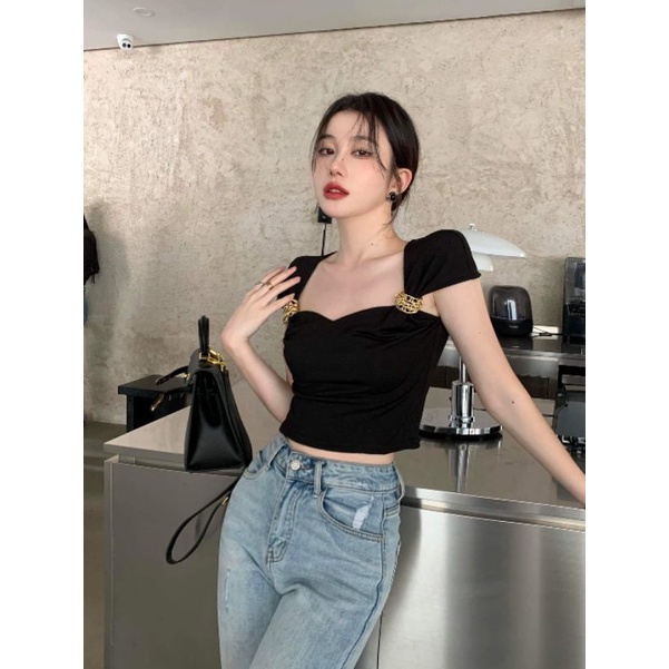 Áo cotton dáng croptop hàng thiết kế kiểu Hàn Quốc mẫu mới 2022