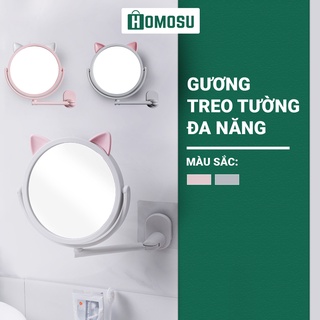 Gương Trang Điểm Gương Nhà Tắm Treo Tường Xoay 360 Độ Tai Mèo Dễ Thương L01_A403