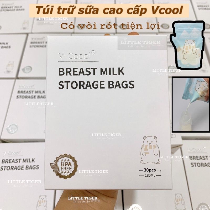 Hộp 30 Túi Trữ Sữa Vcoool 180ml Có Vòi Rót Tiện Dụng