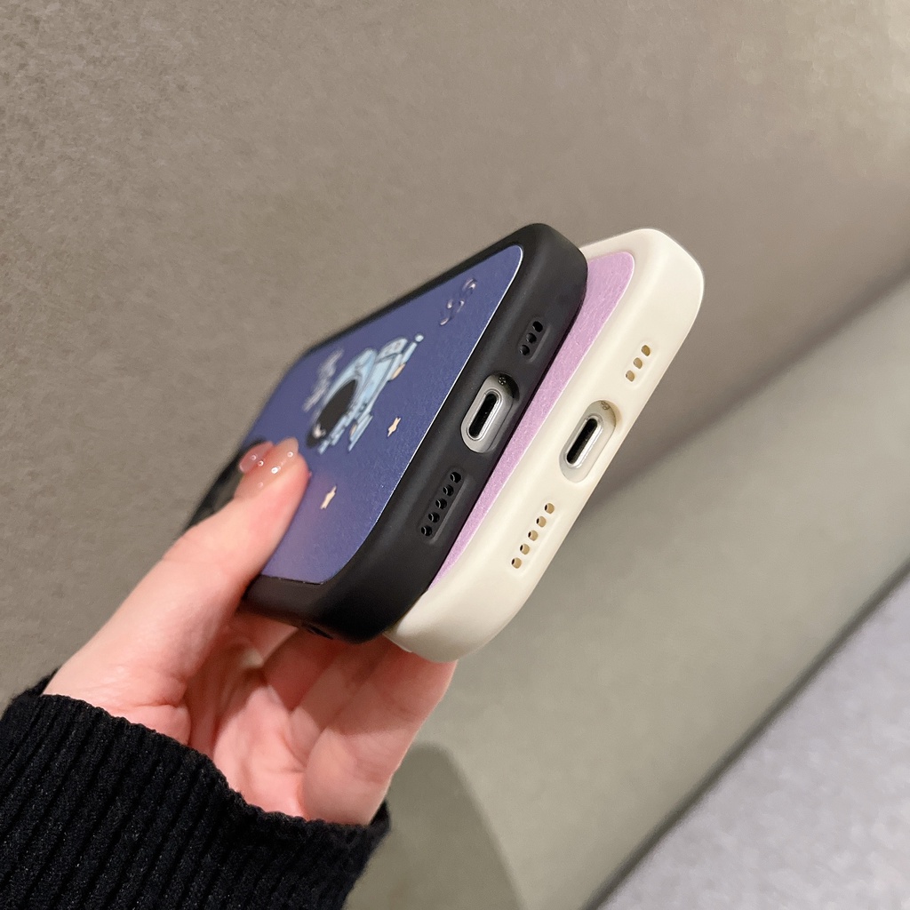Ốp Điện Thoại Da Chống Sốc Hình Phi Hành Gia Hoạt Họa Màu Hồng Và Xanh Dương Thời Trang Cho Iphone