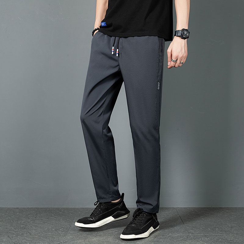 Quần Dài Chất Liệu Lụa Lạnh Mỏng Nhanh Khô Dáng Ôm Phong Cách Hàn Quốc Dành Cho Nam Giới