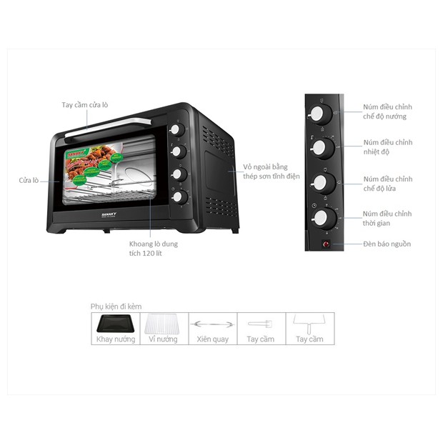 Lò nướng Sanaky VH-129N2D / VH-129S2D (VH129N2D / VH129S2D) 120 lít - VH129S2D / VH129N2D - 2800W