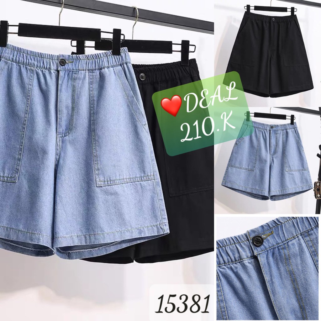 15381-Xanh,Đen- XL,2x,3x,4x,5x- Quần BIG SIZE short jean lưng thun